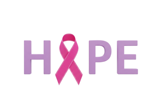 Hope with Pink Ribbon for Breast Cancer Awareness and Support on White Background
