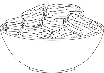 vector illustration of an outlie of date fruit in a bowl
