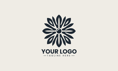 Obraz premium Beautiful minimalist black silhouette of a five-petaled tropical flower creates a clean and elegant vector logo illustration