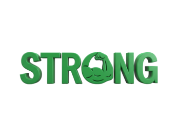 Vibrant Green 'STRONG' Text with Flexing Bicep - Symbol of Power, Fitness & Resilience