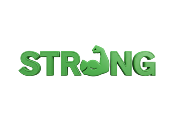 Powerful Green 'STRONG' Text with Flexing Bicep Arm Symbol - Fitness & Health Concept