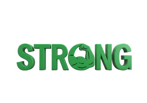 Vibrant Green 'STRONG' Text with Flexing Bicep - Symbol of Power, Fitness & Resilience