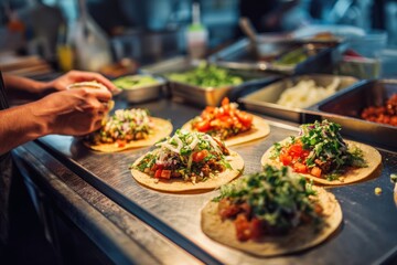 Obraz premium Chef crafting gourmet tacos with fresh ingredients