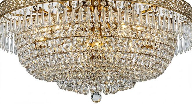 Lujoso candelabro de cristal con brillante luz dorada y destellos resplandecientes que iluminan con gran elegancia