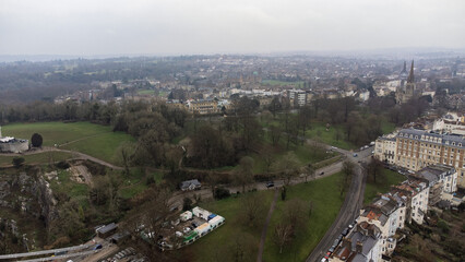 View of Clifton down park on a rainy day. View of the urban sprawl of Bristol with Church steeples...
