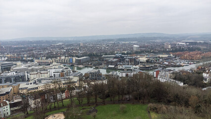 Fototapeta premium Aerial view of Bristol from Brandon Hill park. The River Avon running through the city. 