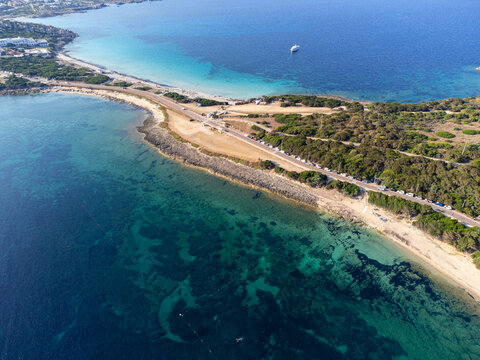 Aerial view of Zia Culumba and Levante beach in Capo Testa