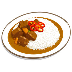 Golden cutlet curry rice with rich hearty texture and warm light symbolizing joy, prosperity, and renewal 
