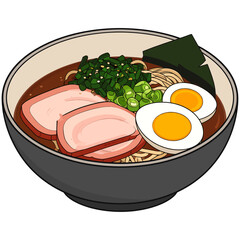 Colorful ramen bowl with rich savory texture and vibrant vegetables symbolizing harmony, strength, and joy 
