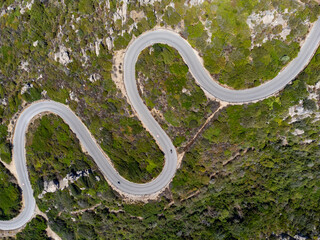 Aerial view of a winding road in Italy