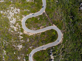 Aerial view of a winding road in Italy