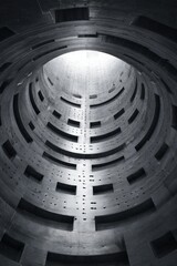 Vertical ring with rotating inserts and clean wall gradient, interior perspective. AI generative