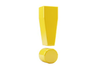 Yellow exclamation mark PNG isolated on transparent background, attention sign for graphic design and web use