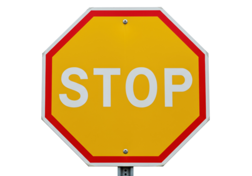 Yellow stop sign PNG isolated on transparent background, traffic safety symbol for road regulations and driver awareness - Powered by Adobe