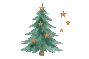 Obraz premium Watercolor christmas tree with gingerbread stars, festive holiday season decoration, celebrating winter