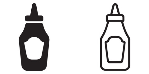 Ketchup and mustard bottle icons set simple graphic design food condiment symbols