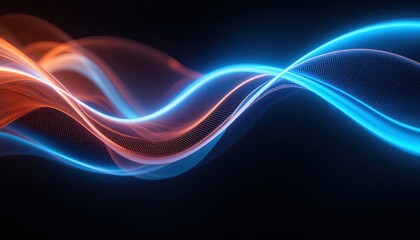 Dynamic network data flow visualization with glowing orange and blue waves for modern technology and futuristic designs, showcasing energy and connectivity