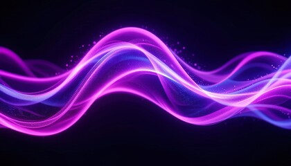 Dynamic purple wave with shimmering light particles evokes futuristic technology and modern abstract art, perfect for tech branding or innovative concepts