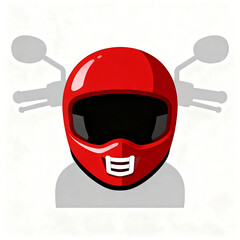 A person wearing a red motorcycle helmet, with a motorcycle handlebar silhouette in the background.