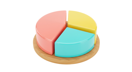 Colorful pie chart isolated on transparent background, 3D rendering of business diagram for data visualization and presentation PNG
