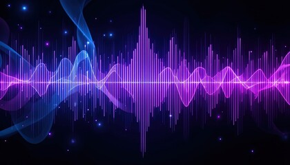 Dynamic audio waves in vibrant purple and blue create a stunning, modern soundscape visualization perfect for technology and entertainment projects