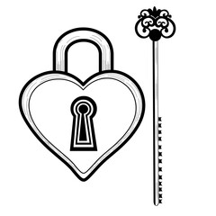 Black & white Illustration of a lock and key