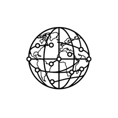 Illustration Global Network Vector Earth World Map Simple Line Art Style