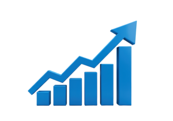 Blue growth chart isolated on transparent background, business success and financial progress concept in PNG format