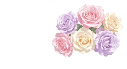 Fototapeta premium Rosas pastel delicadas flotan en luz etérea sobre blanco puro creando una escena de ensueño con belleza sutil