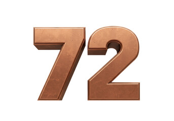 Bronze number 72 isolated PNG, metallic textured seventy-two figure on transparent background for decoration and design use