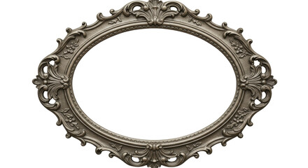 Ornate silver picture frame PNG isolated on transparent background, vintage style decorative border...