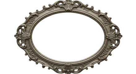 Ornate silver picture frame PNG isolated on transparent background, vintage style decorative border for photos and artwork