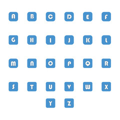 Alphabet letters displayed on blue glowing squares PNG
