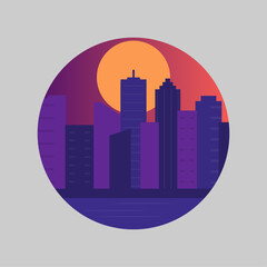 minimalist illustration of retro synthwave cityscape vector design skyline vaporwave 