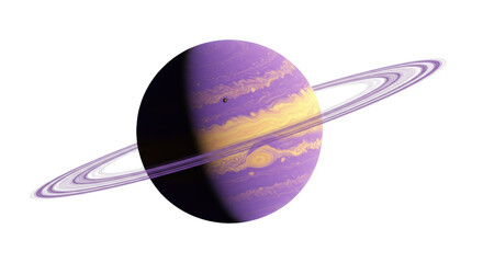 Purple and yellow gas giant planet with rings isolated on transparent PNG, fantasy space object for...