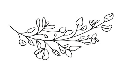Hand Drawn Outline Doodle Tree Leafy Floral Branch Decorative Illustrator Art