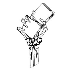 Black and white Illustration of a Skeleton hand holding money