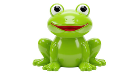 Green frog coin bank isolated on transparent background, cute amphibian animal for kids room decor and savings concept