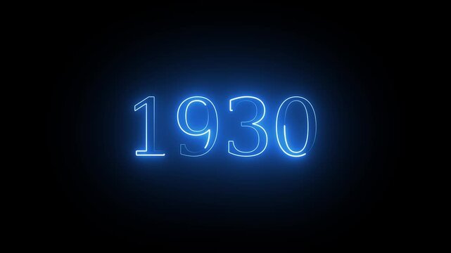 1930 neon line text. Abstract 1930 neon text animation, Glowing neon number text background 4k video animation . important year, important date 1930..
