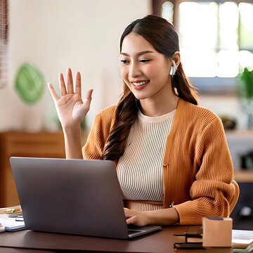 Woman video conferencing