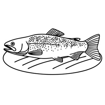 black and white fish on plate clip art preview