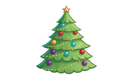 Cartoon Christmas Tree Decorated with Ornaments and Lights vector illustration