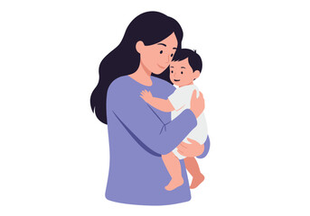 A woman with dark hair smiles while holding a baby wearing a white onesie