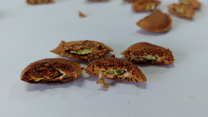 CLOSE UP OF SUCUPIRA SEEDS CUT IN HALF