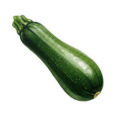 Watercolor illustration of a fresh, green zucchini vegetable with detailed texture isolated on white background