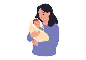 Woman in blue holding swaddled baby