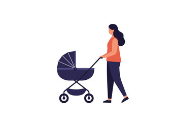 Woman with stroller simple vector illustration