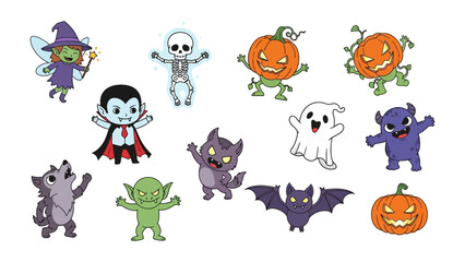 Whimsical Halloween Characters: A vibrant collection of animated Halloween characters, each with their unique design and style, inviting viewers into a world of spooky fun.