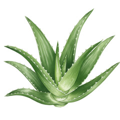 Vibrant watercolor aloe vera plant with detailed leaf structures isolated on white background