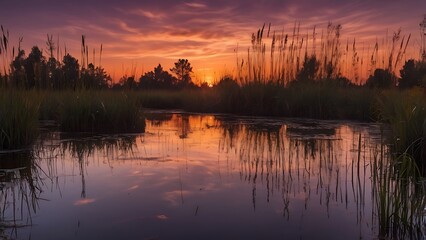 Tranquil Wetland Pools Bathed in Evening Twilight